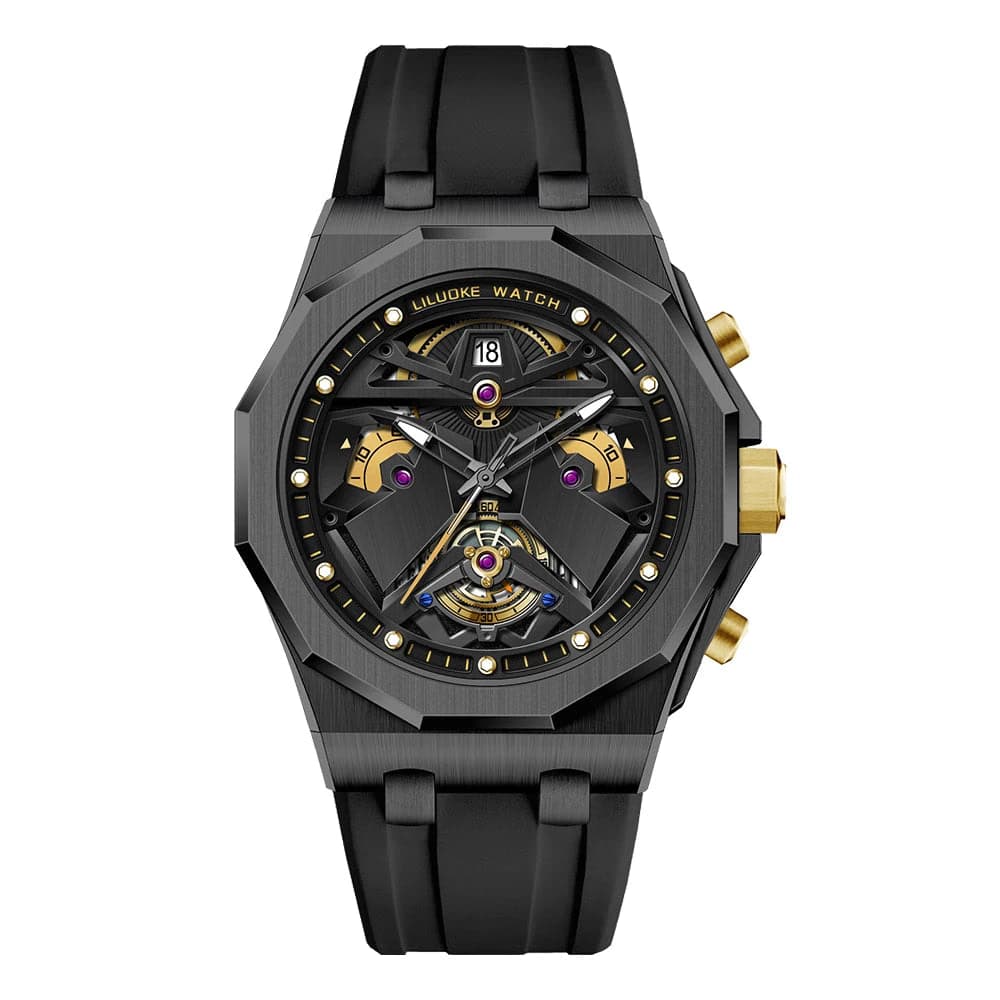 LILUOKE Man Wristwatch Quartz Watch Stainless Steel Case Silicone Strap Waterproof Fashion Watches for Men Sport Watch — image 8