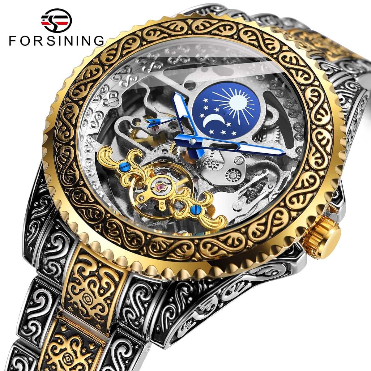Forsining Skeleton Moonphase Stainless Steel Watch — image 9