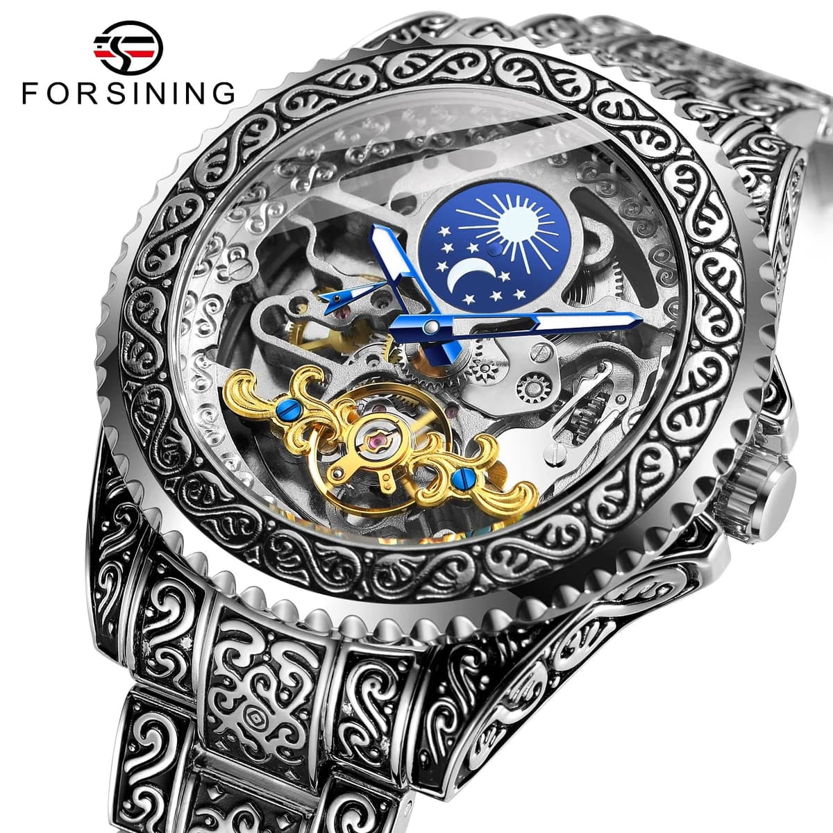 Forsining Skeleton Moonphase Stainless Steel Watch — image 2