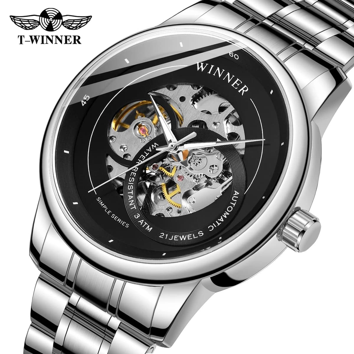 T-WINNER Gold Skeleton Men's Automatic Sport Watch — image 6