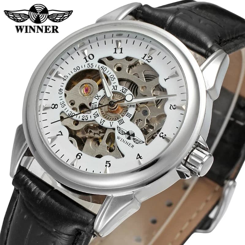 T-winner Leather Strap Skeleton Auto Mechanical Watch — image 9