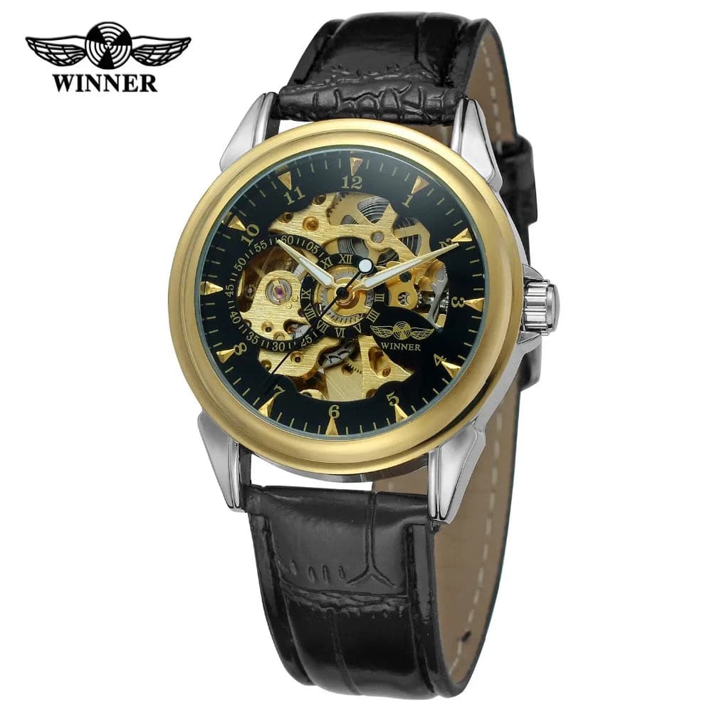 T-winner Leather Strap Skeleton Auto Mechanical Watch — image 2