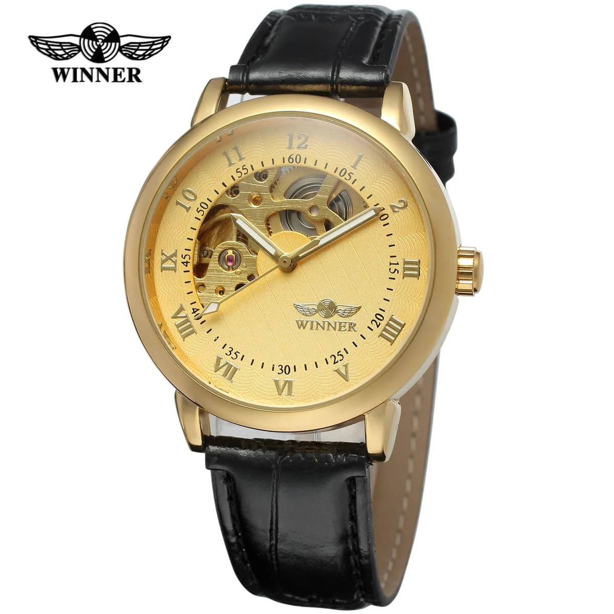 Luxury Gold Skeleton Leather Automatic Watch — image 10