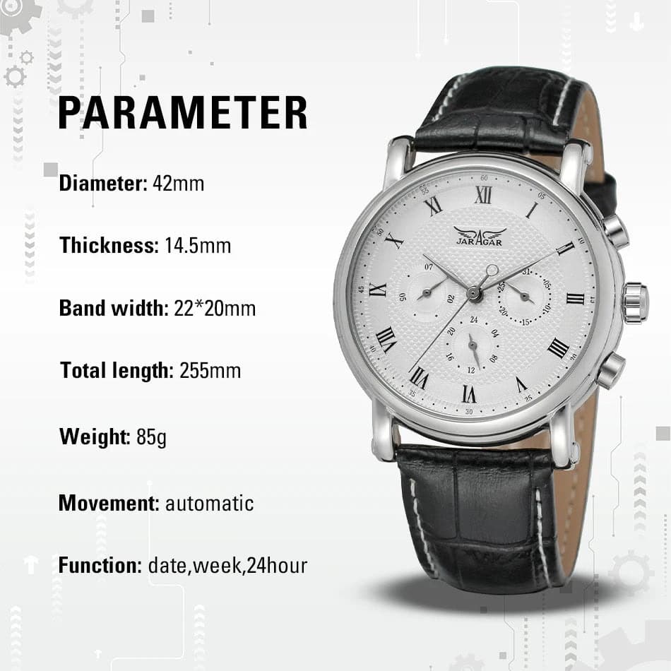 JARAGAR Men's Automatic Leather Watch — image 5