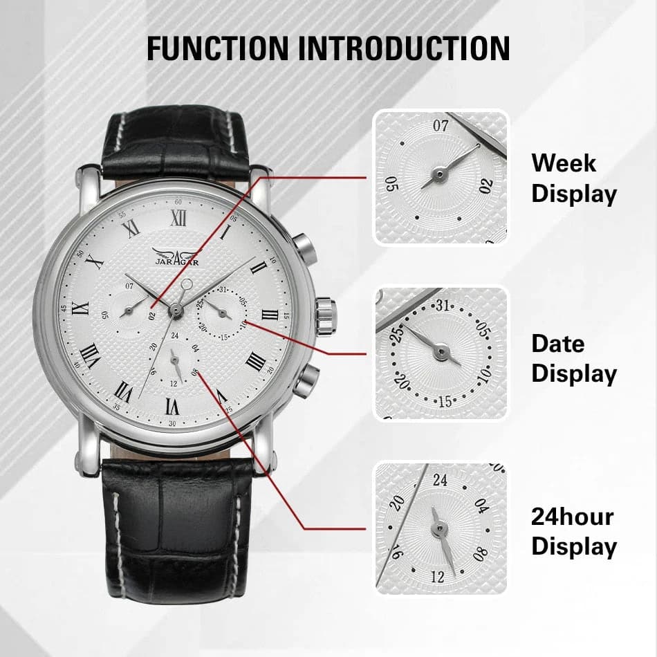 JARAGAR Men's Automatic Leather Watch — image 4