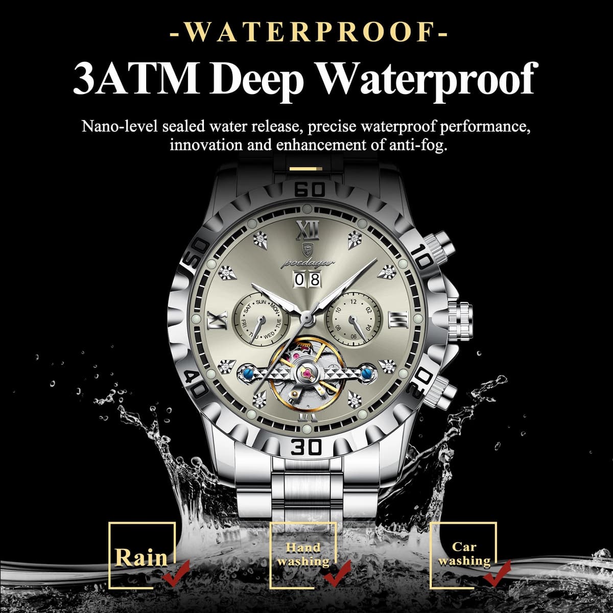 Poedagar Luxury Skeleton Tourbillon Men's Watch â image 3