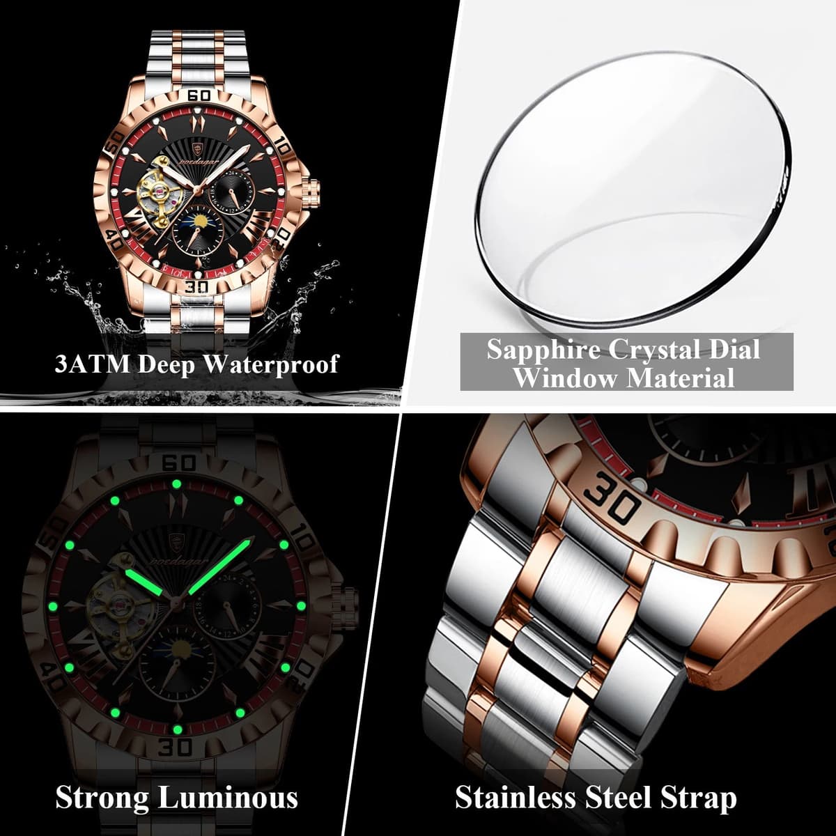 Poedagar 1415 Stainless Steel Men's Automatic Watch — image 4
