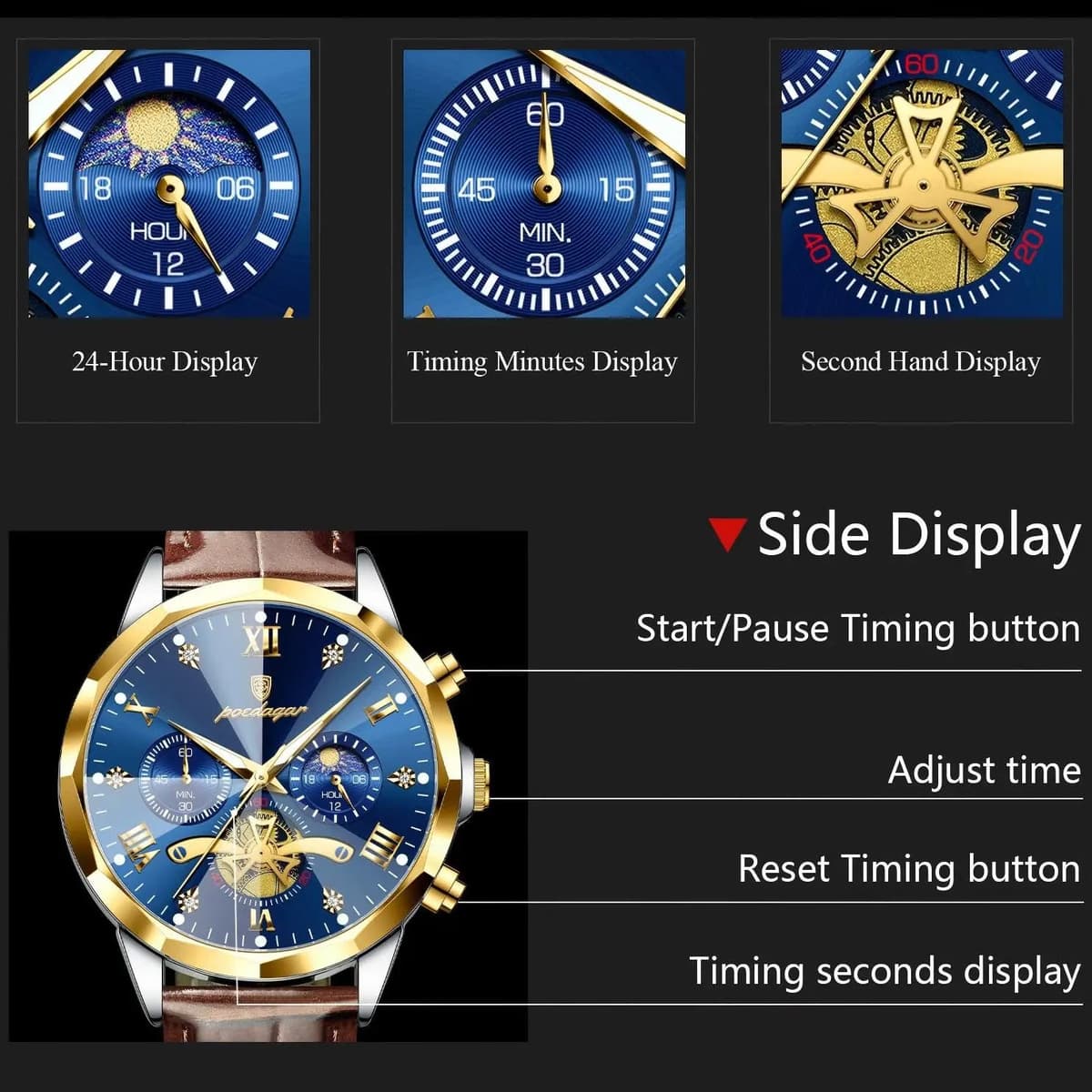 POEDAGAR Multi-Function Waterproof Quartz Watch — image 5