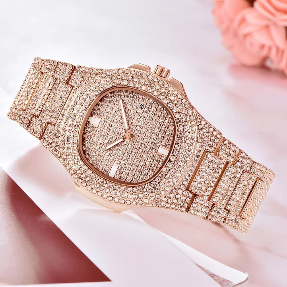 43MM Gold Silver Custom Logo Iced Out Quartz Watch — image 6